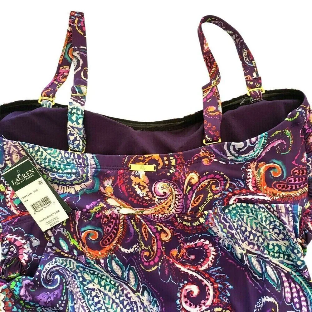 Ralph Lauren‎ Purple Captiva Paisley One Piece Swimsuit Underwire Beach NEW $142